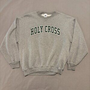 Vintage 90s Russell Sweater XL Gray Holy Cross University Fall Y2K Style Outdoor